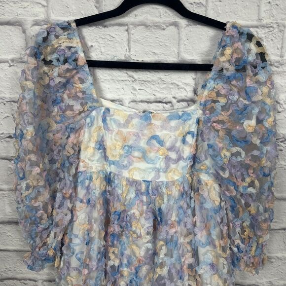 Storia Floral Pastel Flower Ombré Party Babydoll Square Neckline Dress - Picture 5 of 12